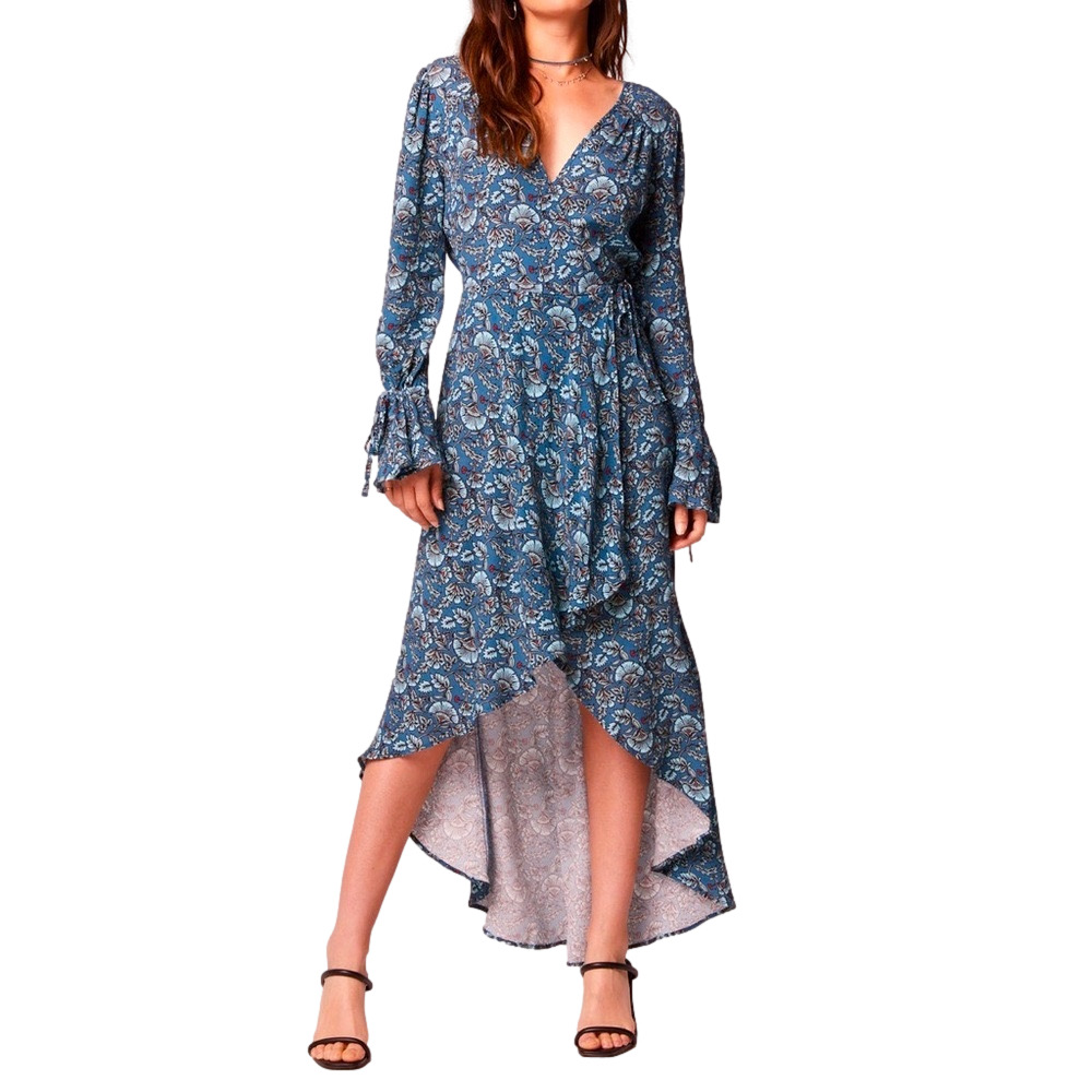 BAND OF THE FREE  JEWEL TEAL FLORAL WRAP MAXI DRESS Women's Size Small NWT